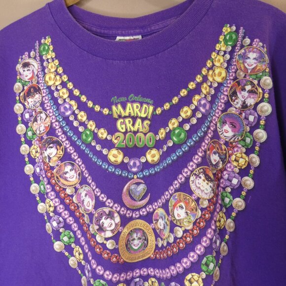 VTG Mardi Gras 2000 New Orleans XL T-Shirt Purple Mask Beads Fruit of The Loom - Picture 3 of 8